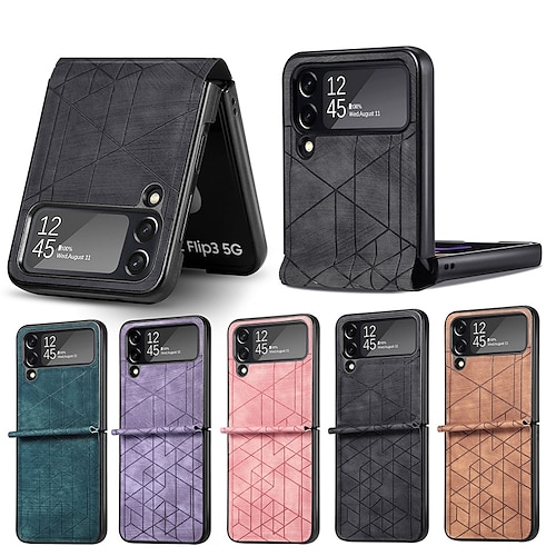 

Phone Case For Samsung Galaxy Leather Z Flip 4 Flip Shockproof Solid Colored Geometric Pattern PU Leather