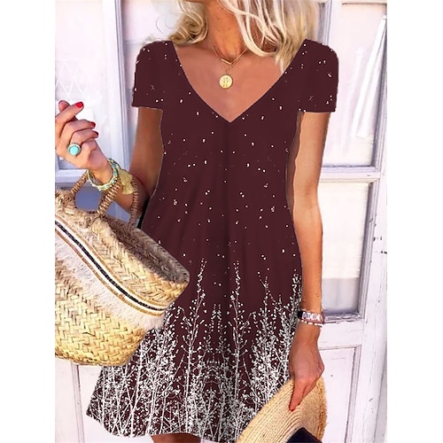 

Women's Shift Dress Short Mini Dress Green Black Blue Wine Short Sleeve Floral Print Spring Summer V Neck Elegant Casual Vacation 2022 S M L XL XXL 3XL