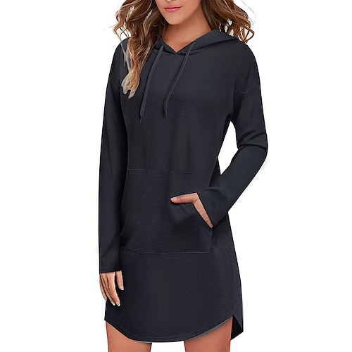 

Vestido com capuz feminino vestido de inverno curto mini vestido preto cinza manga longa outono bolso cor pura queda com capuz casual 2022 s m l xl xxl