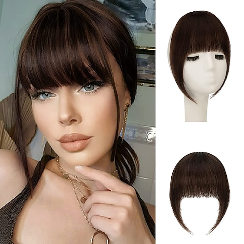 

Clip in Bangs Extensions Flat Neat Bangs Clip on Air Bangs with Temple Thick Bangs Fringe Hairpiece for Women