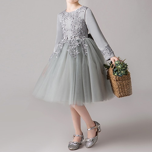 

Event / Party Formal Evening Princess Flower Girl Dresses Jewel Neck Short / Mini Lace Tulle Winter Fall with Petal Lace Tutu Cute Girls' Party Dress Fit 3-16 Years