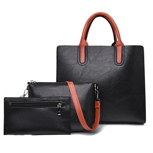 

Women's Bag Set PU Leather Zipper Solid Color Going out Office & Career Black Gray Red Brown