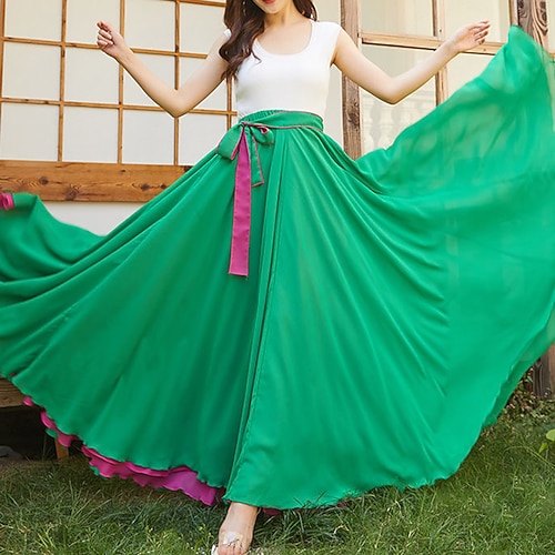 

Women's Fashion Swing Skirts Carnival Performance Color Block Layered Green Blue Purple S M L / Maxi / Pleated / Loose