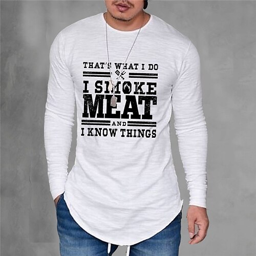 

Men's T shirt Tee Graphic Letter Crew Neck White Print Street Sports Long Sleeve Print Clothing Apparel Fashion Designer Casual Comfortable / Summer / Spring / Summer