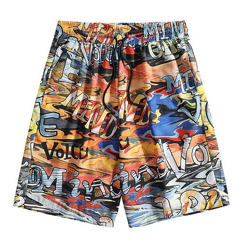 

Men's Chic Modern Casual Chinos Shorts Pocket Multiple Pockets Elastic Drawstring Design Knee Length Pants Holiday Streetwear Micro-elastic Graphic Prints Letter Comfort Breathable Mid Waist Yellow
