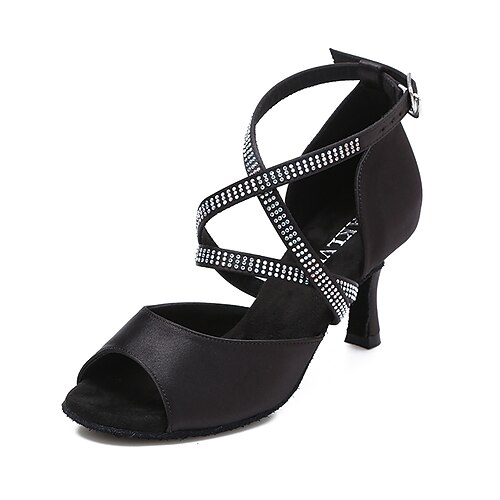 

Women's Latin Shoes Professional ChaCha Sexy Shoes Simple Fashion Rhinestone Flared Heel Buckle Adults' Black