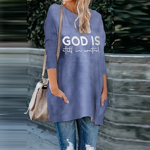 

Women's Shift Dress Short Mini Dress Purple Long Sleeve Letter Pocket Print Fall Spring Crew Neck Casual Vacation 2022 S M L XL XXL 3XL