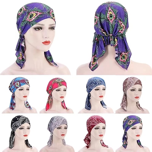 

New Fashion Printed Women Stretch Inner Hijab Caps Muslim Turban Caps Head Scarf Bonnet Ladies Under Hijab Scarf