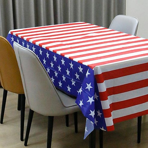 

Disposable Tablecloth American Flag Waterproof PEVA Plastic Table Covers for Indoor or Outdoor Events, Birthday Parties, Weddings 1Pcs