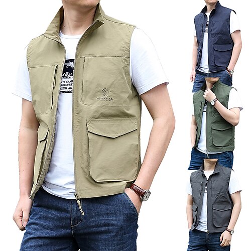 

Men's Fishing Vest Hiking Vest Top Outdoor Breathable Water Resistant Quick Dry Zipper Pocket Summer Polyester Army Green Grey Khaki Hunting Fishing Climbing / Lightweight / Multi Pockets