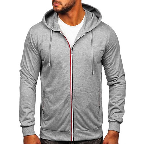 

Men's Full Zip Hoodie Jacket Solid Color Zipper Pocket Daily Holiday Going out non-printing Casual Streetwear Hoodies Sweatshirts Black Light gray
