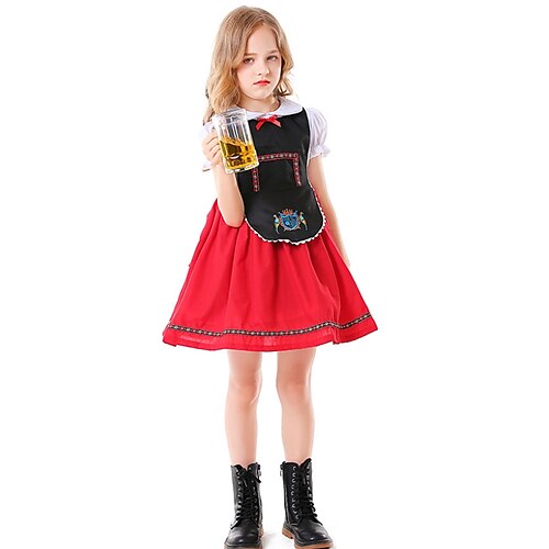 

Kids Little Girls' Dress Graphic Patterned A Line Dress Performance Holiday Pleated Patchwork Red Above Knee Short Sleeve Vintage Sweet Dresses Summer Regular Fit 2-8 Years