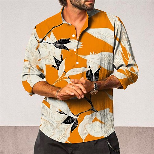 

Homens Camisa Social Floral Colarinho Chinês Amarelo Impressão 3D Ao ar livre Casual Manga Longa Botão para baixo Imprimir Roupa Moda Designer Casual Confortável / Esportes