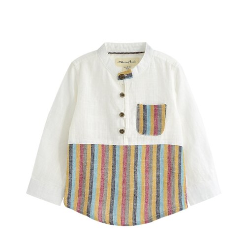 

Kids Girls' Shirt Long Sleeve Stripe Crewneck Pocket White Light Green Children Tops Fall Spring Fashion Adorable Daily Outdoor Regular Fit 3-6 Years