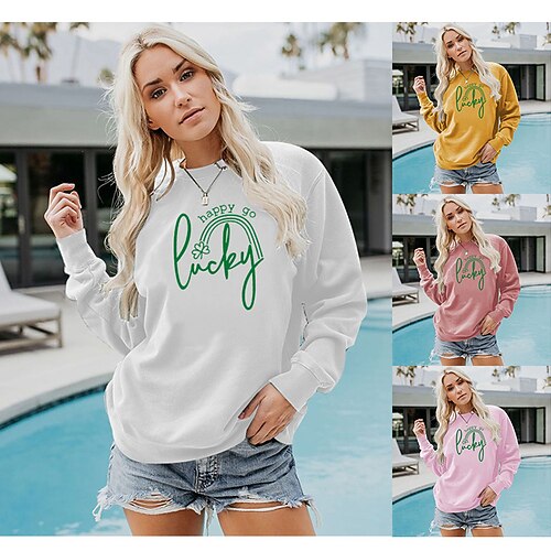

Women's Sweatshirt Pullover Leaf Text Print Casual Sports Hot Stamping Casual Streetwear Hoodies Sweatshirts Wine Red Green White