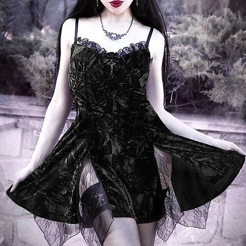 

Women's Party Dress Velvet Dress Slip Dress Mini Dress Black Sleeveless Pure Color Lace Winter Fall Autumn Spaghetti Strap Slim 2022 S M L
