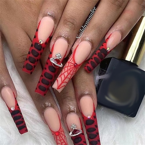 

Press on Nails Long Coffin Fake Nails Full Cover Graffiti Flower Glue on Nails Cute Pink False Nails Tips Heart Stick on Nails Colorful Glossy Acrylic Nails Artificial Static Nails for Women
