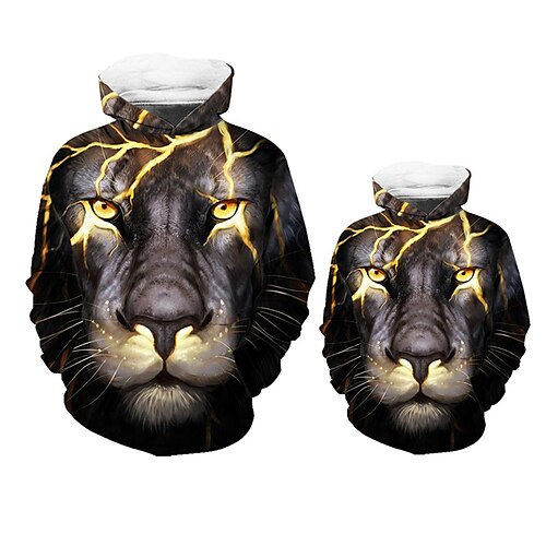 

Dad and Son Hoodie Graphic Patterned Tiger Animal Street Print Green Black Blue Long Sleeve Active Matching Outfits