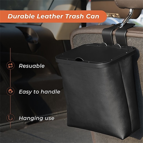 

Car Trash Can PU Leather Storage Pockets, Leak-Proof Waterproof Car Garbage Can Large Opening, Multipurpose Folding Trash Bin for Car