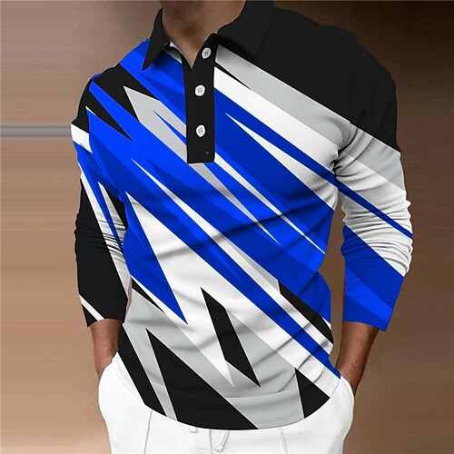 

Men's Collar Polo Shirt Golf Shirt Geometry Turndown Blue Brown Navy Blue Gray 3D Print Casual Daily Long Sleeve Button-Down Print Clothing Apparel Fashion Designer Casual Breathable / Sports