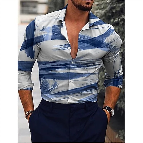 

Men's Shirt Graphic Patterned Geometric Waves Turndown Casual Vacation 3D Button-Down Long Sleeve Tops Casual White Black Dark Grey