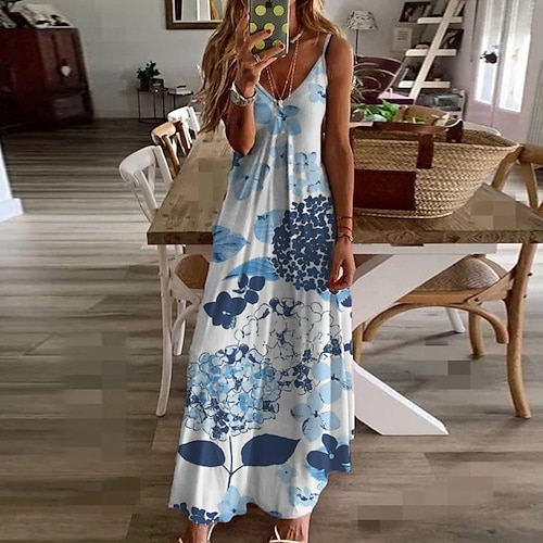 

Women's A Line Dress Maxi long Dress Green Blue Pink Short Sleeve Floral Print Spring Summer Spaghetti Strap Stylish Elegant Vacation 2022 S M L XL XXL 3XL