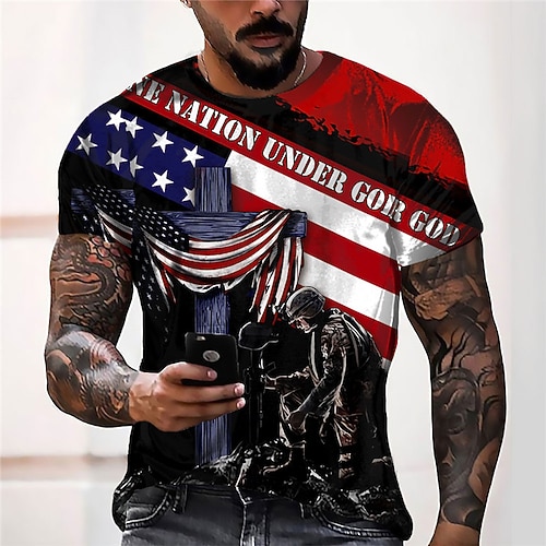 

Men's Unisex T shirt Tee 3D Print Graphic Prints Soldier National Flag Crew Neck Street Daily Print Short Sleeve Tops Designer Casual Big and Tall Sports Red / Summer