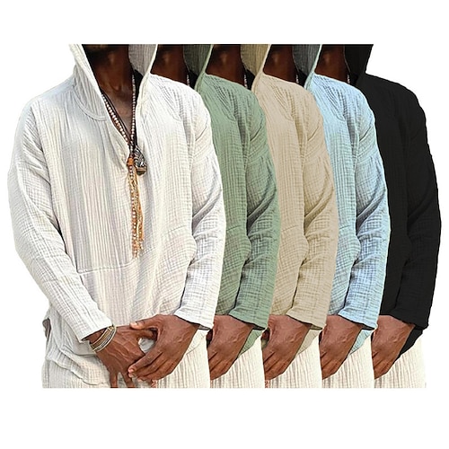 

Men's Shirt Solid Color Hooded Street Casual Long Sleeve Tops Designer Casual Fashion Big and Tall Green White Black / Summer / Spring / Summer