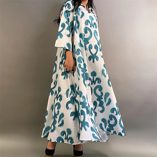 

Women's Swing Dress Maxi long Dress Blue Long Sleeve Print Print Fall Spring V Neck Stylish Casual Loose 2022 S M L XL XXL 3XL