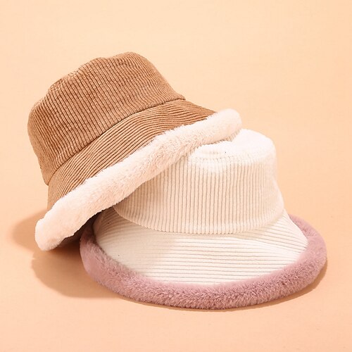 

Autumn Winter Bucket Hats Women Corduroy Panama Hat Thick Warm Plush Fisherman Cap For Girl Crimping Basin Hat