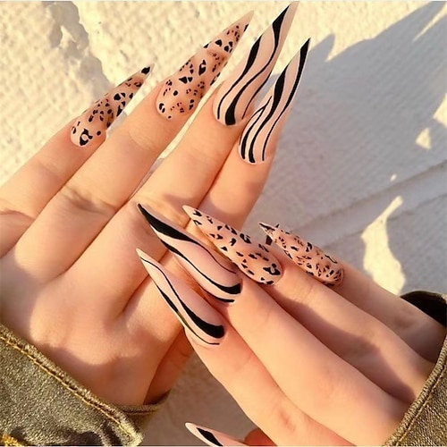 

24pcs Nails Long Pointed Manicure Manicure Nail Piece Finished Matte Leopard Print Wearing Nail European and American Scrub Wearing Nail Piece
