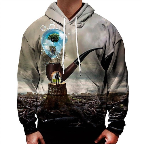 

Men's Unisex Pullover Hoodie Sweatshirt Graphic Prints Tree Print Daily Sports 3D Print Designer Casual Hoodies Sweatshirts Khaki