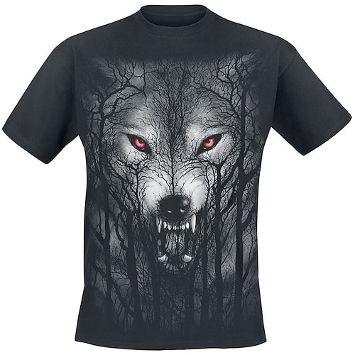 

Men's T shirt Tee 3D Print Graphic Patterned Wolf Crew Neck Daily Sports Print Short Sleeve Tops Basic Casual Classic Big and Tall Black / Summer