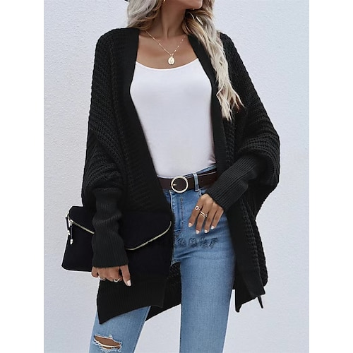 

Women's Cardigan Sweater Jumper Crochet Knit Hollow Out Solid Color Open Front Casual Daily Batwing Sleeve Winter Fall Purple Pink One-Size / Cotton / Long Sleeve / Cotton / Loose Fit