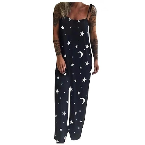 

Women's Overall Print Floral Crew Neck Casual Home Street Regular Fit Sleeveless White Black S M L Spring