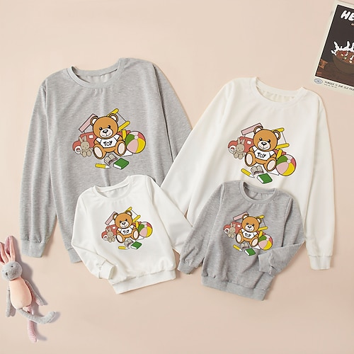 

Family Look Sweatshirt Graphic Patterned Bear Letter Daily Print Multicolor Long Sleeve Adorable Matching Outfits
