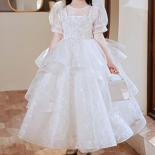 

Event / Party First Communion Princess Flower Girl Dresses Jewel Neck Sweep / Brush Train Lace Tulle Spring Summer with Lace Flower Cute Girls' Party Dress Fit 3-16 Years