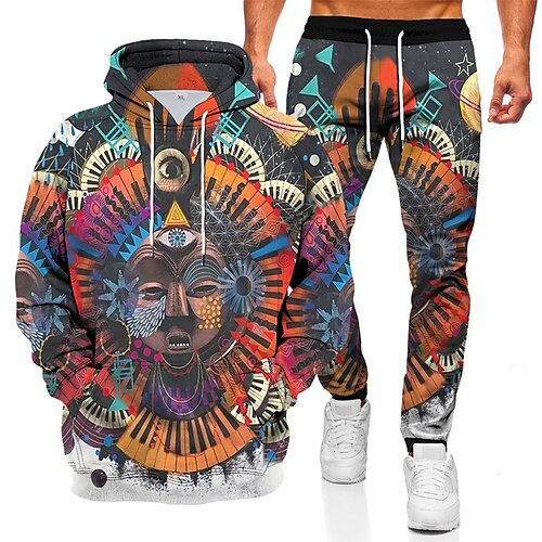 

Men's Tracksuit Hoodies Set Cartoon Graphic Patterned 2 Piece Print Sports Outdoor Casual Sports 3D Print Sportswear Basic Essential Hoodies Sweatshirts Green Black Yellow