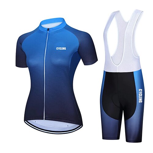 

21Grams Women's Cycling Jersey with Bib Shorts Short Sleeve Mountain Bike MTB Road Bike Cycling Blue Gradient Bike Clothing Suit 3D Pad Breathable Quick Dry Moisture Wicking Back Pocket Polyester