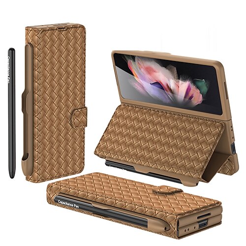 

Phone Case For Samsung Galaxy Flip Z Fold 3 Bumper Frame Pencil Holder Flip Solid Colored PC
