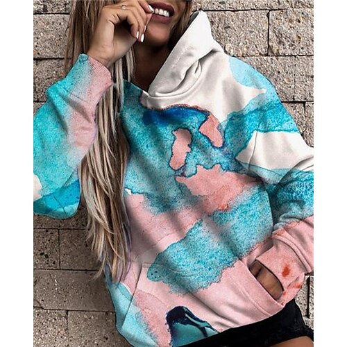 

Women's Pullover Hoodie Sweatshirt Pullover Casual Print Blue Purple Pink Graphic Print Loose Fit Daily Crew Neck Long Sleeve Cotton S M L XL XXL 3XL