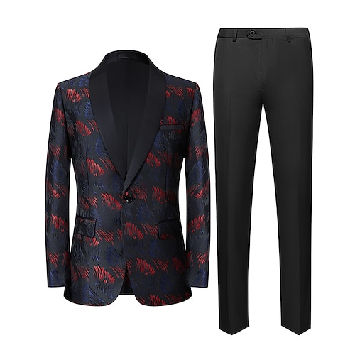 

Green Dark Blue Blue Men's Wedding Tuxedos 2 Piece Shawl Collar Floral Botanical Tailored Fit Single Breasted One-button 2022