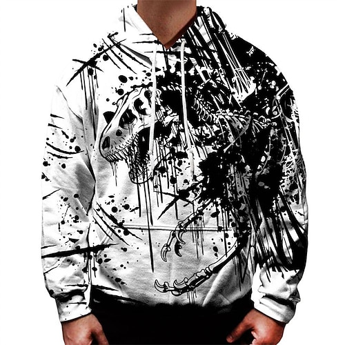 

Men's Unisex Pullover Hoodie Sweatshirt Graphic Prints Dinosaur Print Daily Sports 3D Print Designer Casual Hoodies Sweatshirts Black And White