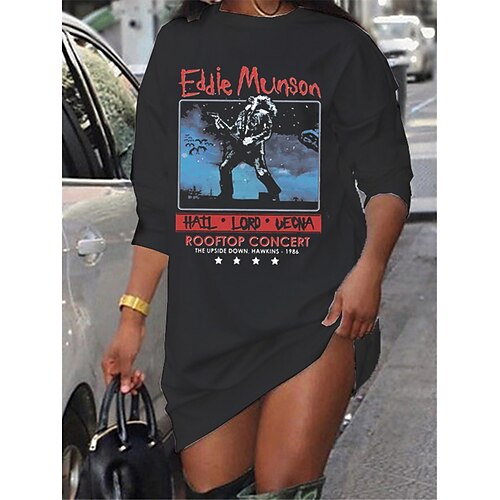 

Women's Shift Dress Short Mini Dress Black Long Sleeve Letter Print Fall Spring Crew Neck Casual Fashion 2022 S M L XL XXL 3XL