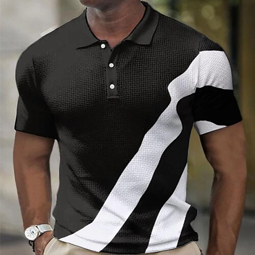 

Men's Collar Polo Shirt Golf Shirt Color Block Turndown Black / White Print Street Daily Short Sleeve Button-Down Clothing Apparel Fashion Casual Comfortable