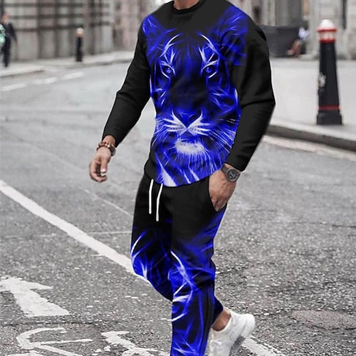 

Men's Tracksuit Hoodies Set Graphic Patterned Animal 2 Piece Print Sports Outdoor Casual Sports 3D Print Sportswear Basic Essential Hoodies Sweatshirts Purple Yellow Royal Blue
