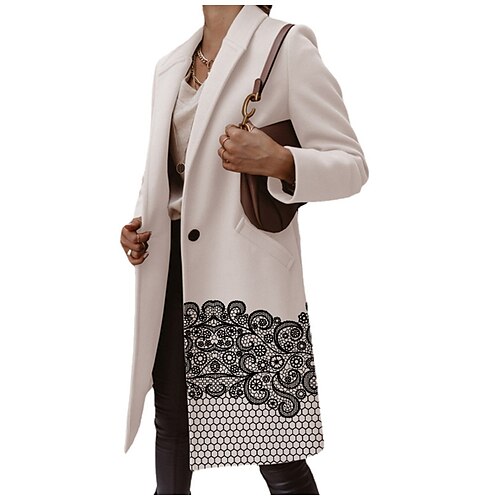 

Women's Coat Long Stylish Coat White Stylish Daily Spring Single Breasted Lapel Regular Fit S M L XL 2XL 3XL