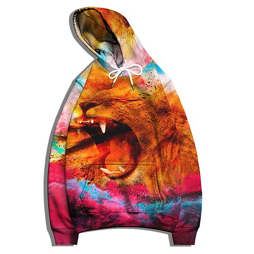 

Men's Pullover Hoodie Sweatshirt Graphic Patterned Lion Print Hooded Daily Sports Streetwear 3D Print Casual Big and Tall Hoodies Sweatshirts Long Sleeve Red / Spring / Summer