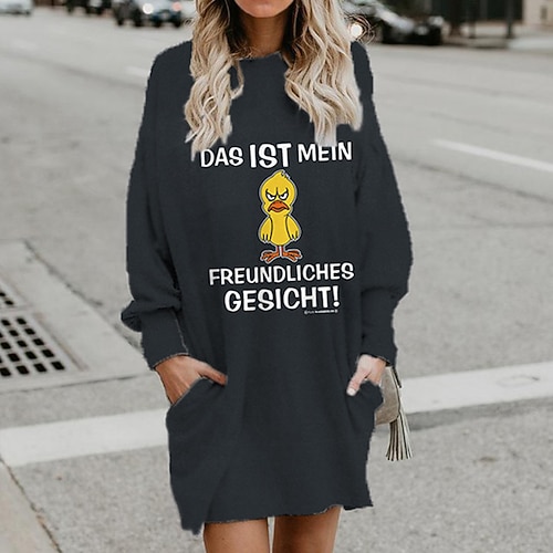 

Women's Shift Dress Short Mini Dress White Black Long Sleeve Fall Print Letter Animal Pocket Print Fall Winter Hooded Casual 2022 S M L XL XXL 3XL
