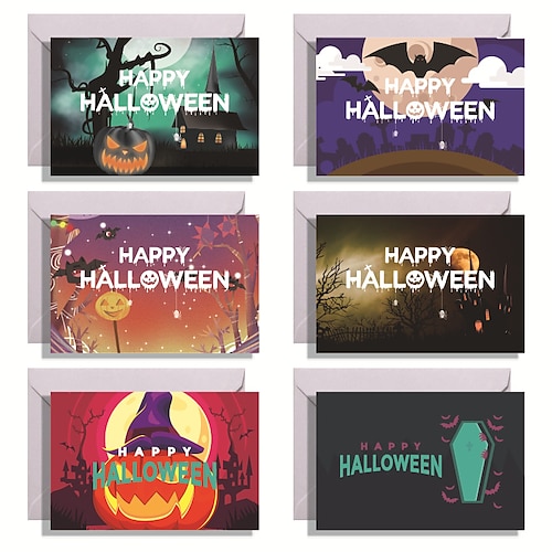 

12pcs Halloween Pumpkin Bat Ghost Card Congratulations Cards Greeting Cards for Gift Decoration Party with Envelope 7.95.9 inch Paper